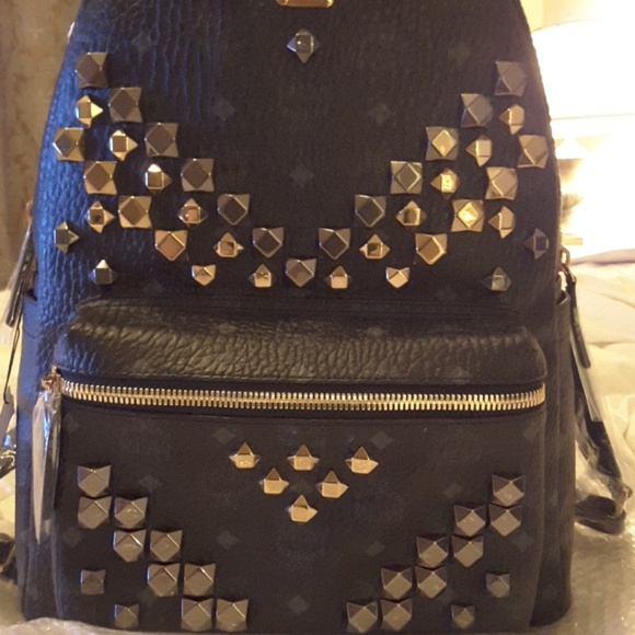 MCM Black Backpack Medium size, with studs! NWOT. - Picture 5 of 10